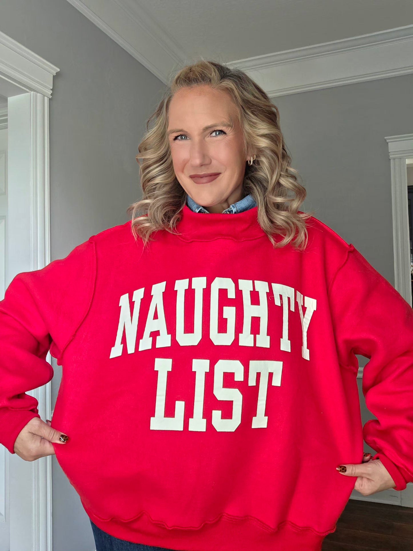 Nice List/Naughty List Red Oversized Mockneck