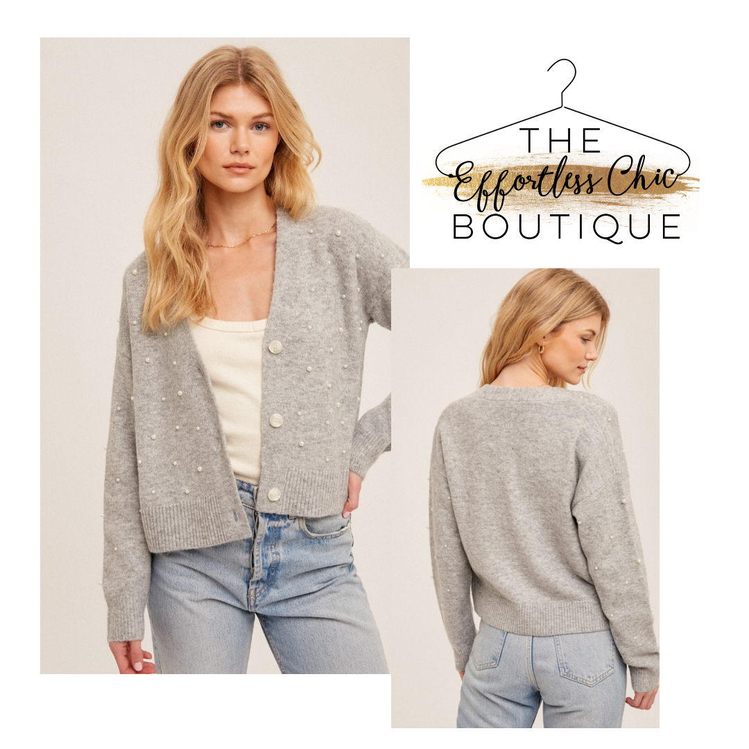 Pearl Embellished Grey Cardigan
