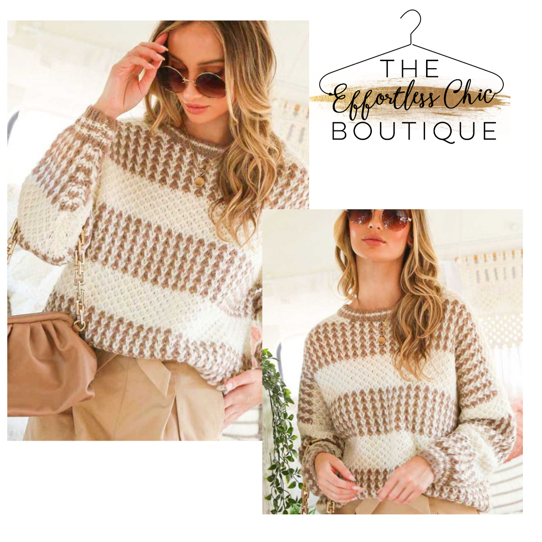 Mocha Striped Chunky Knit Sweater