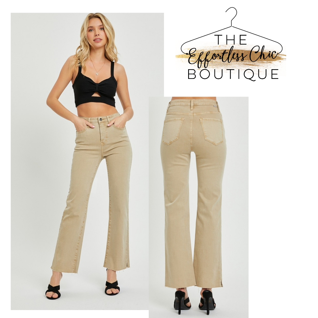 RISEN Straight Leg Tummy Control Jeans in Sand