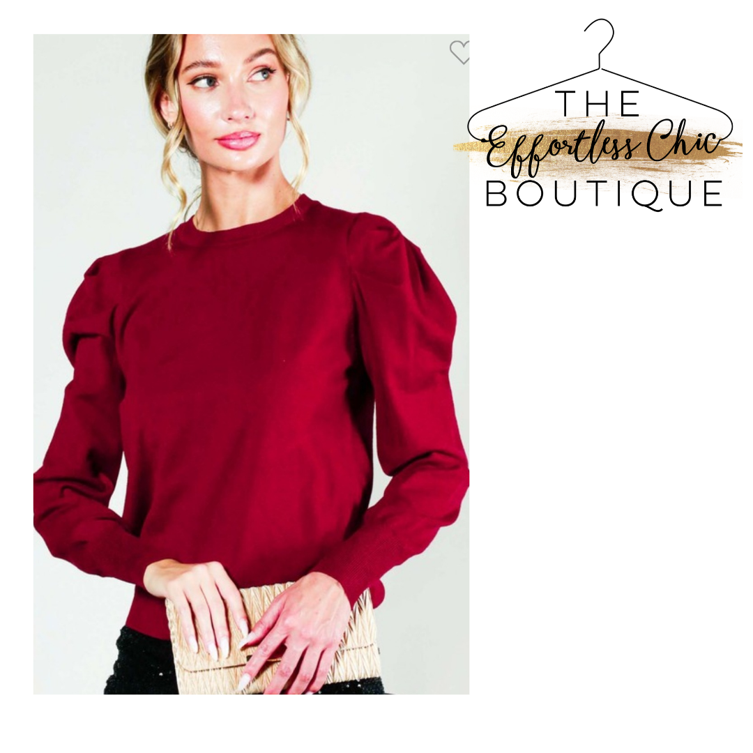 Burgundy Balloon Sleeve Sweater