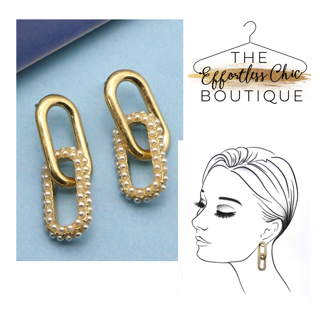 Gold & Pearl Link Drop Earring