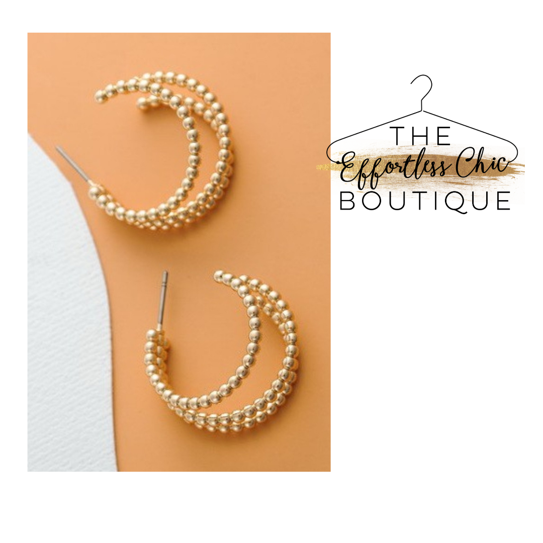 Gold Tri Row Hoop Earrings