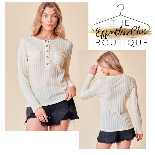 Ivory Ribbed Henley Top