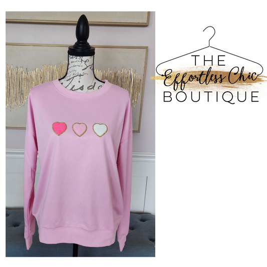 Pink Chenille Heart Sweatshirt