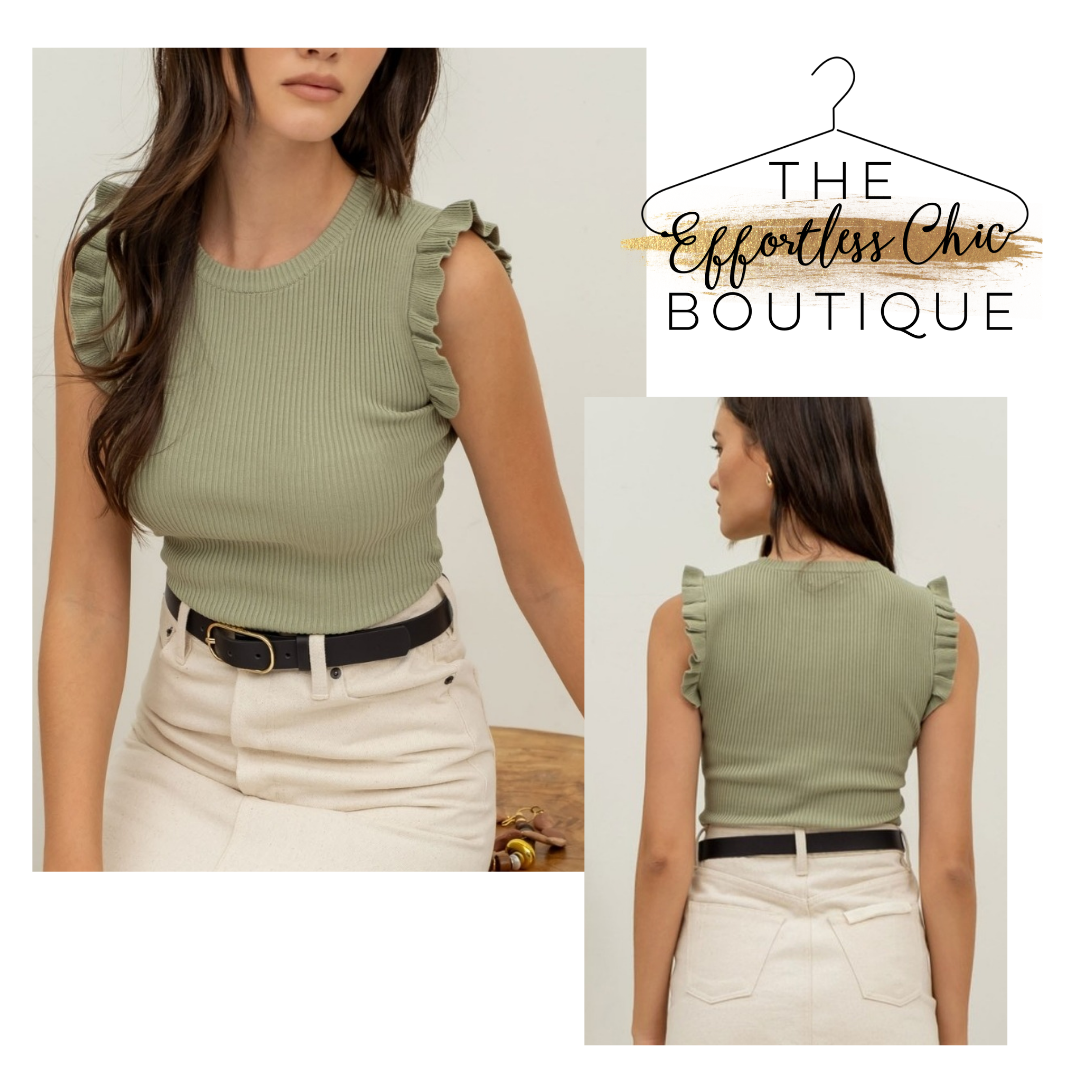 Light Olive Sleeveless Ruffle Top