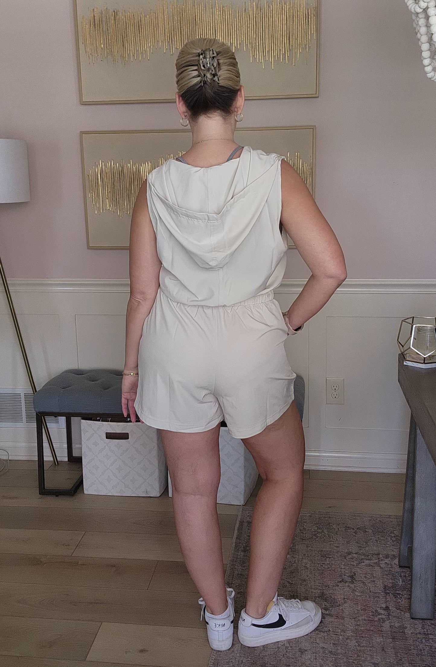 Hooded Active Romper in Bone