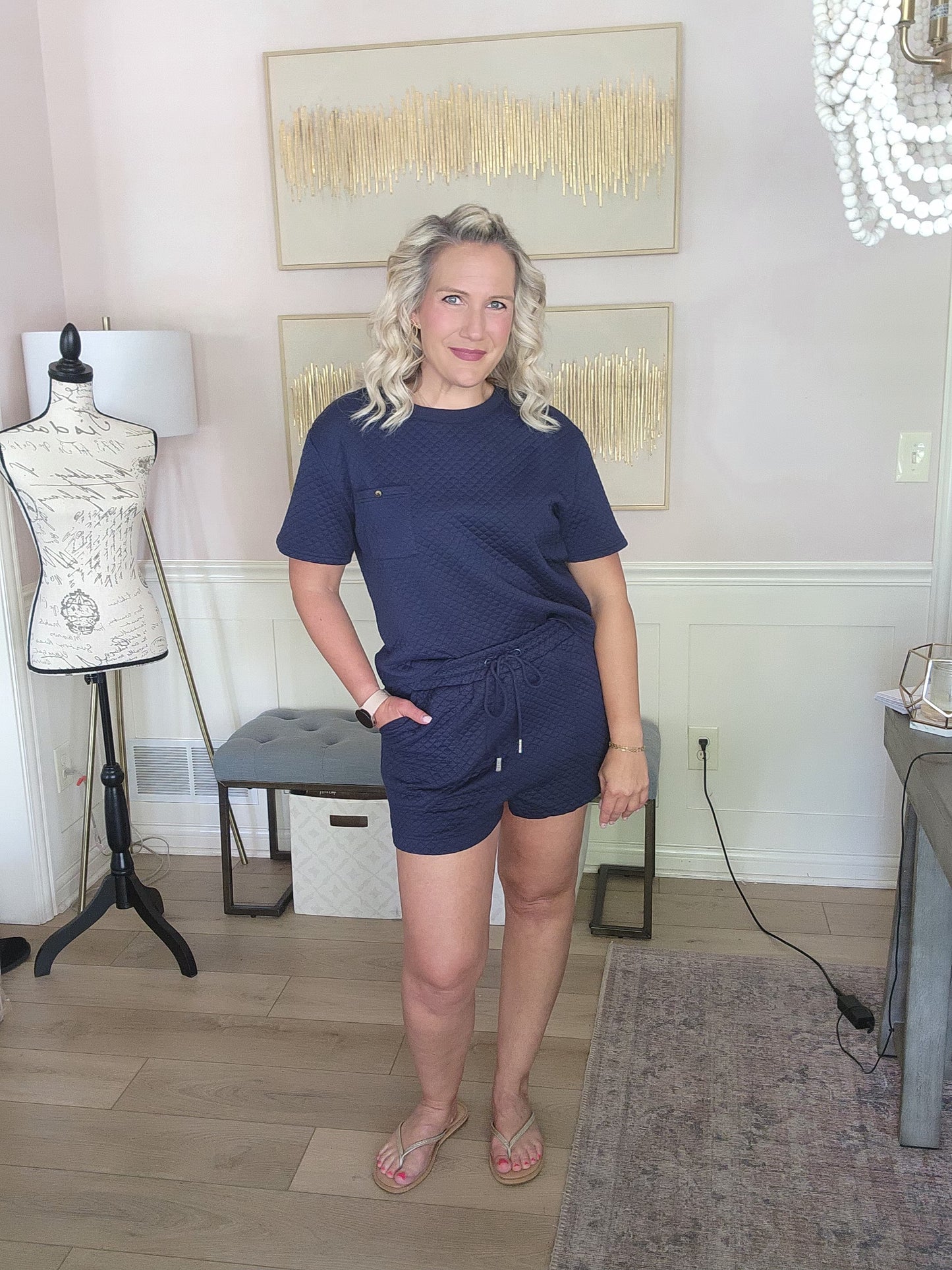 Navy Textured Short Set