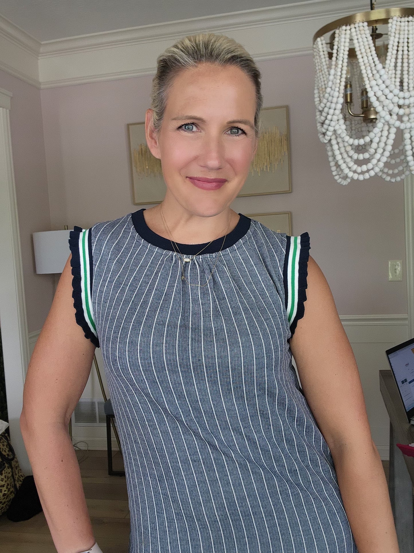 Navy Striped Knit Midi Dress