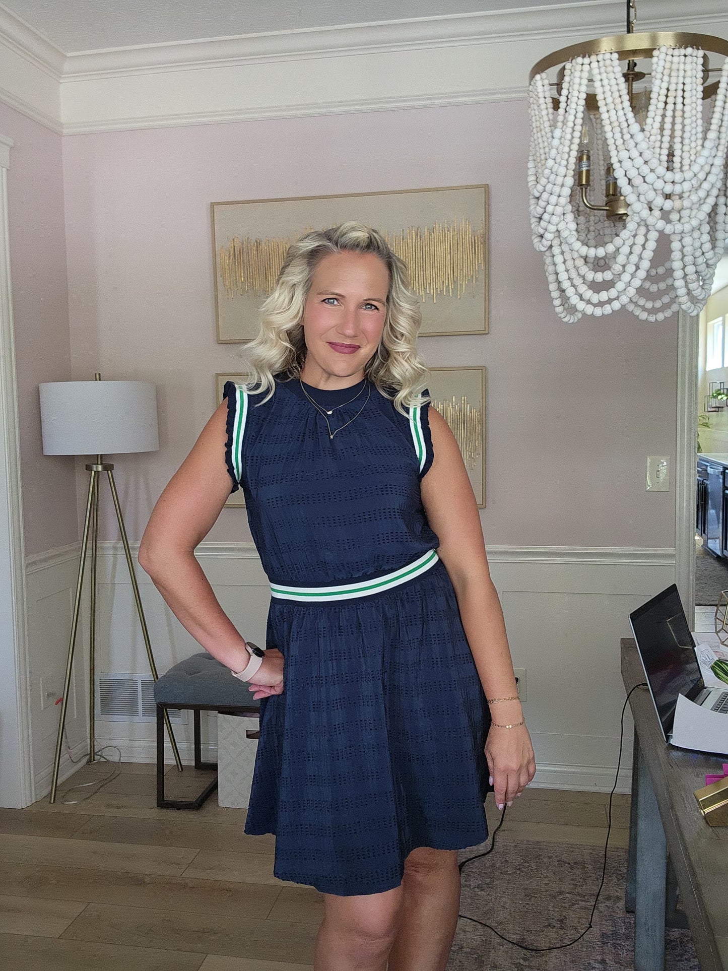 Navy Dress with Banded Details