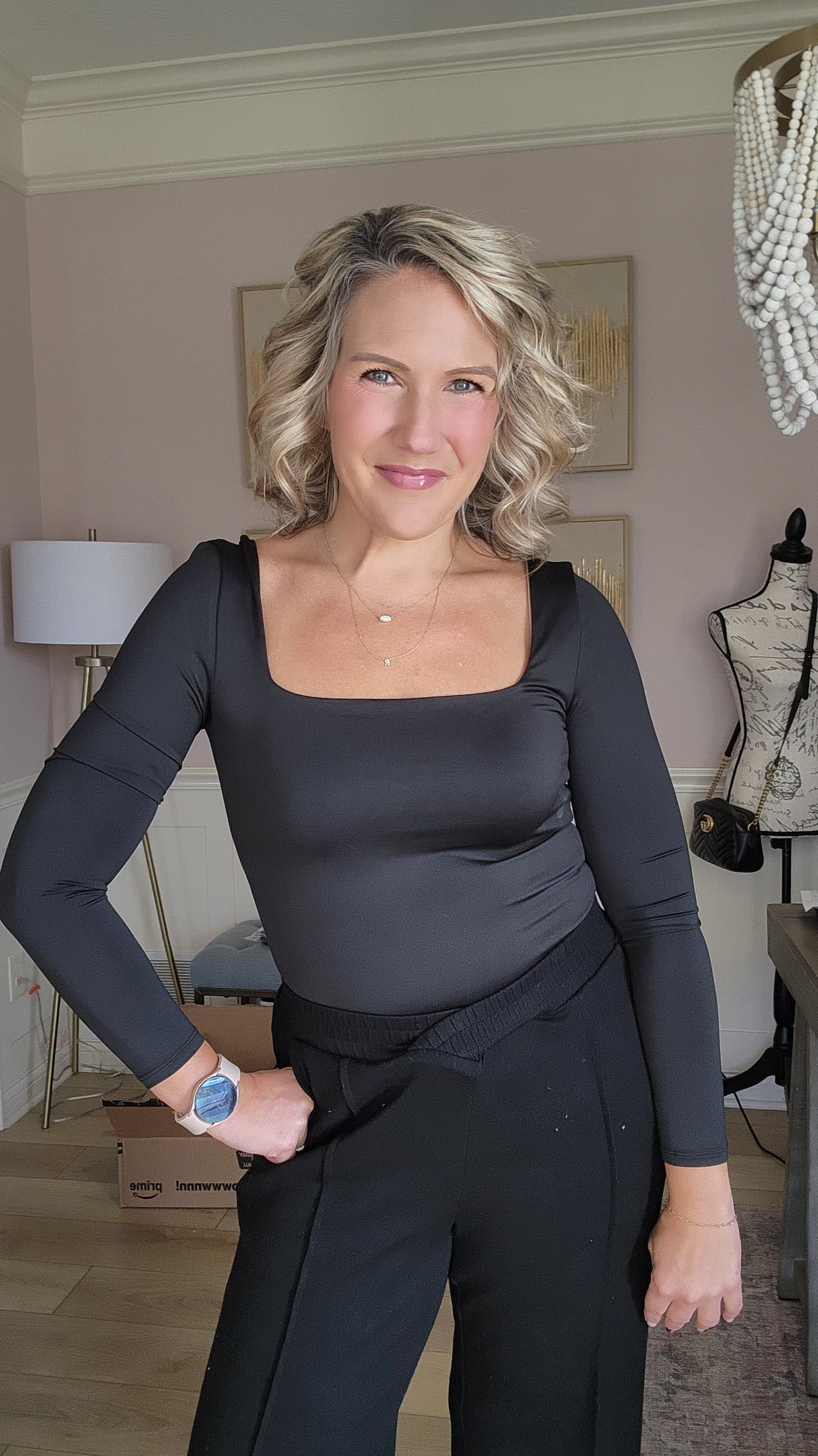 Black Square Neck Top