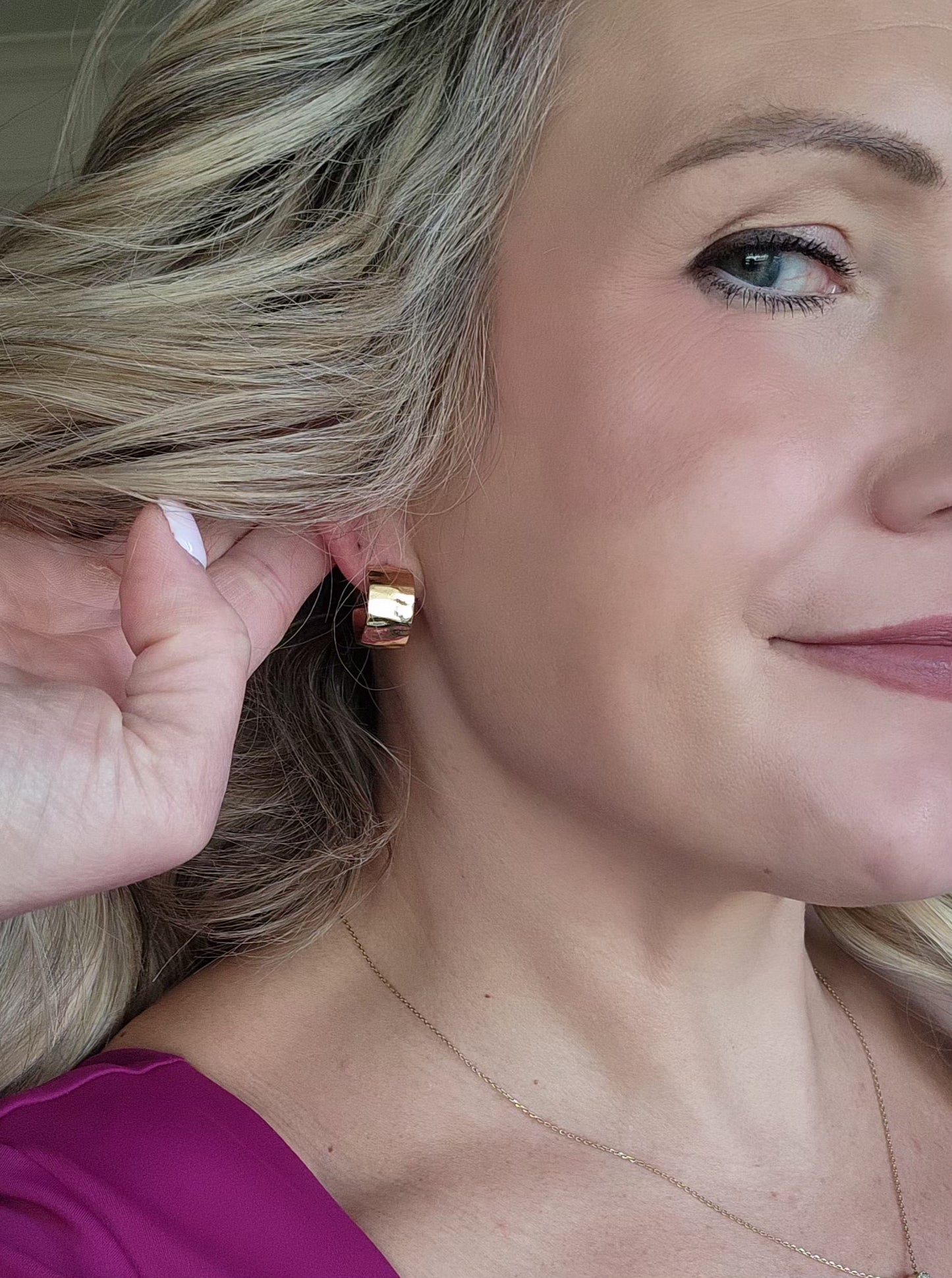 Gold Hammered Huggie Hoop Earrings