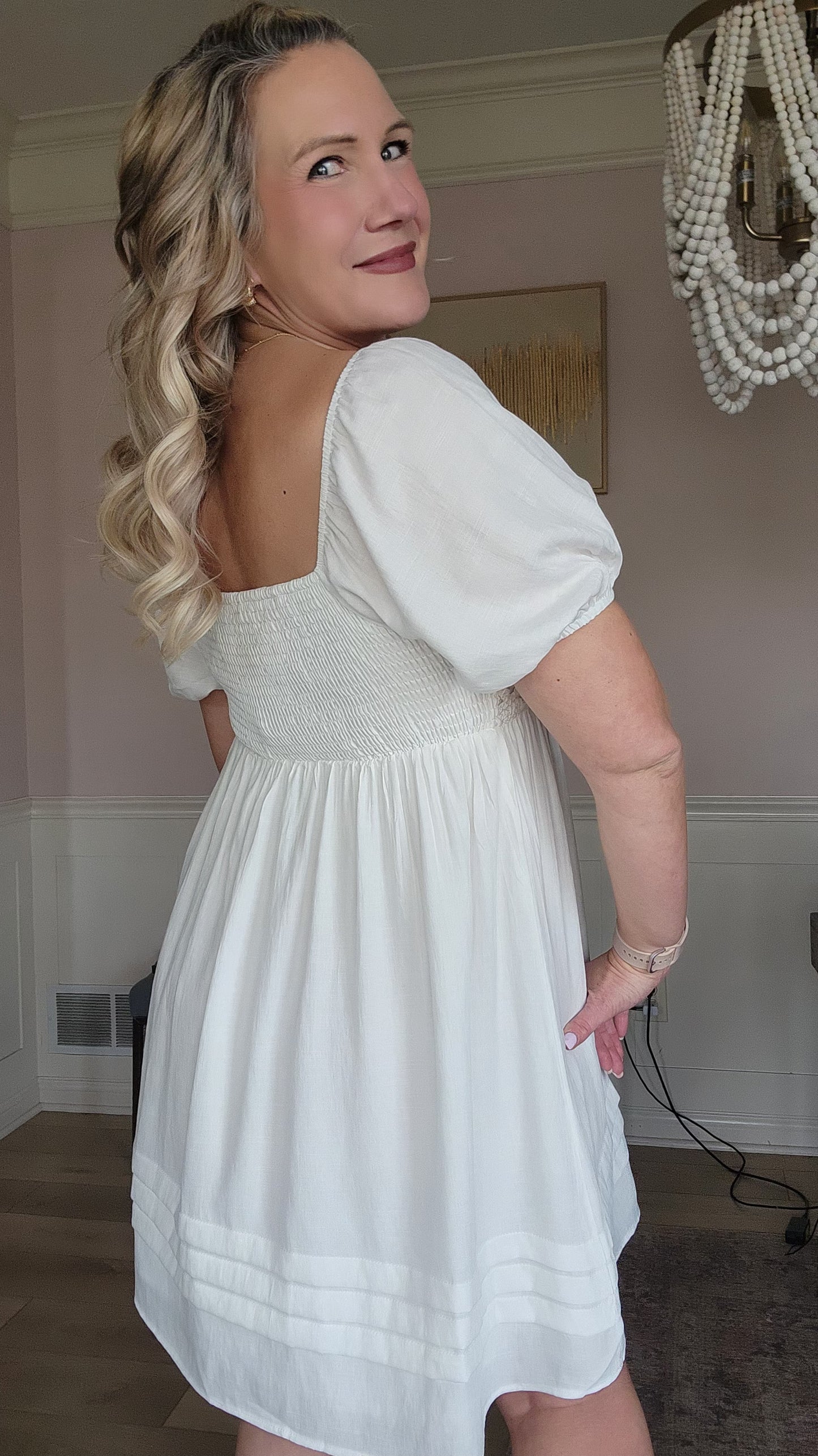 White Puff Sleeve Dress
