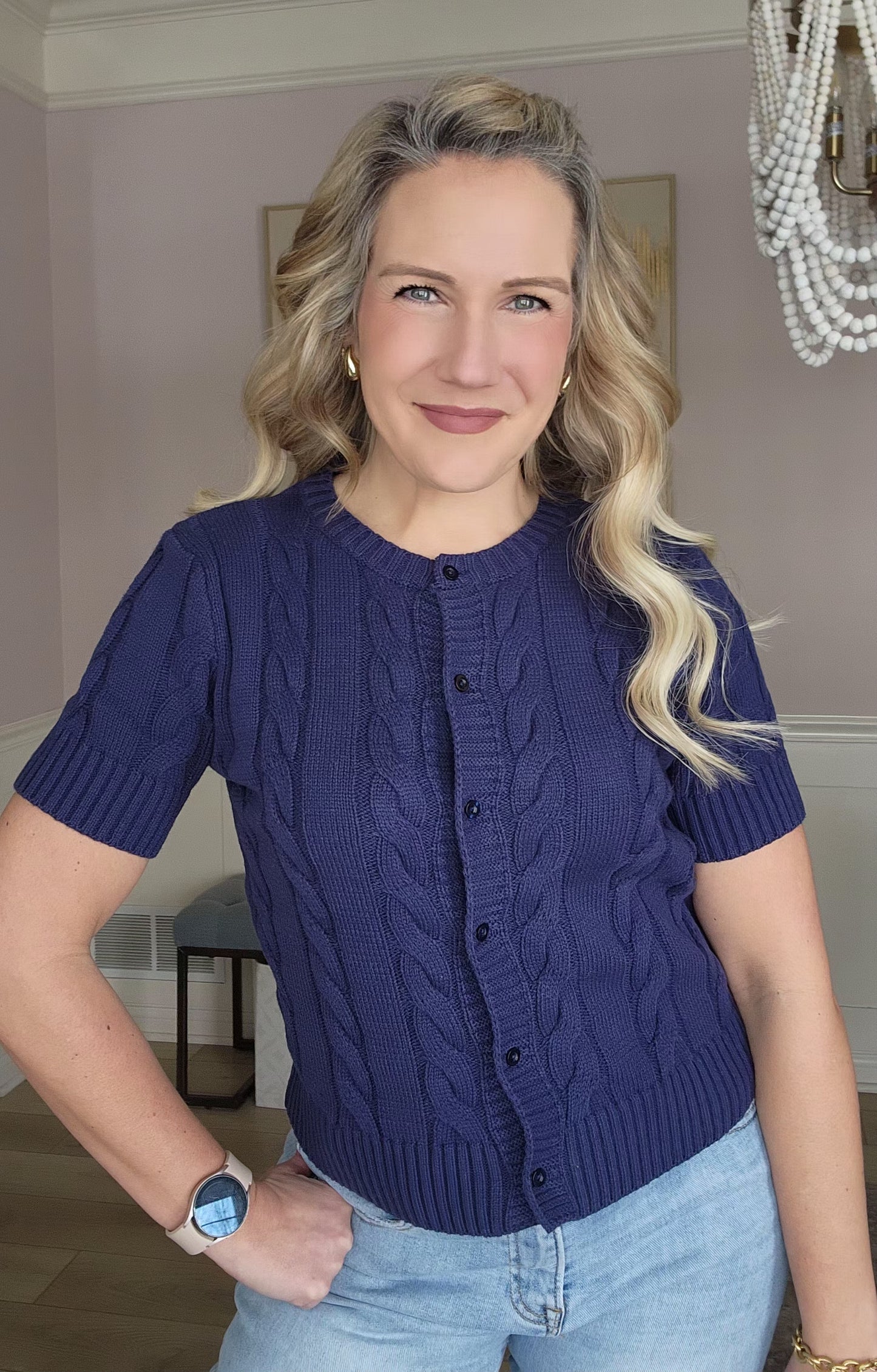 Navy Cable Knit Cardigan
