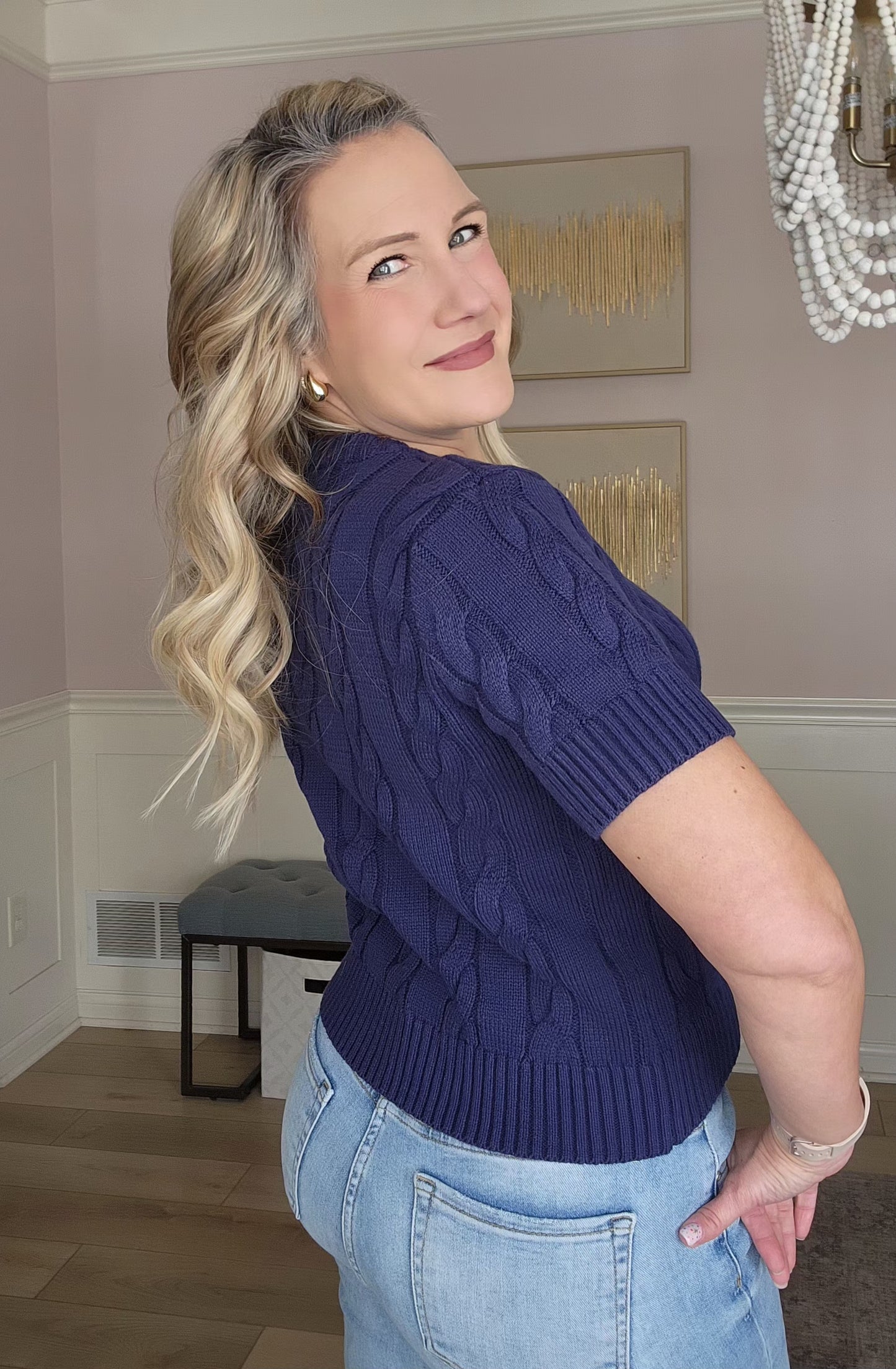 Navy Cable Knit Cardigan