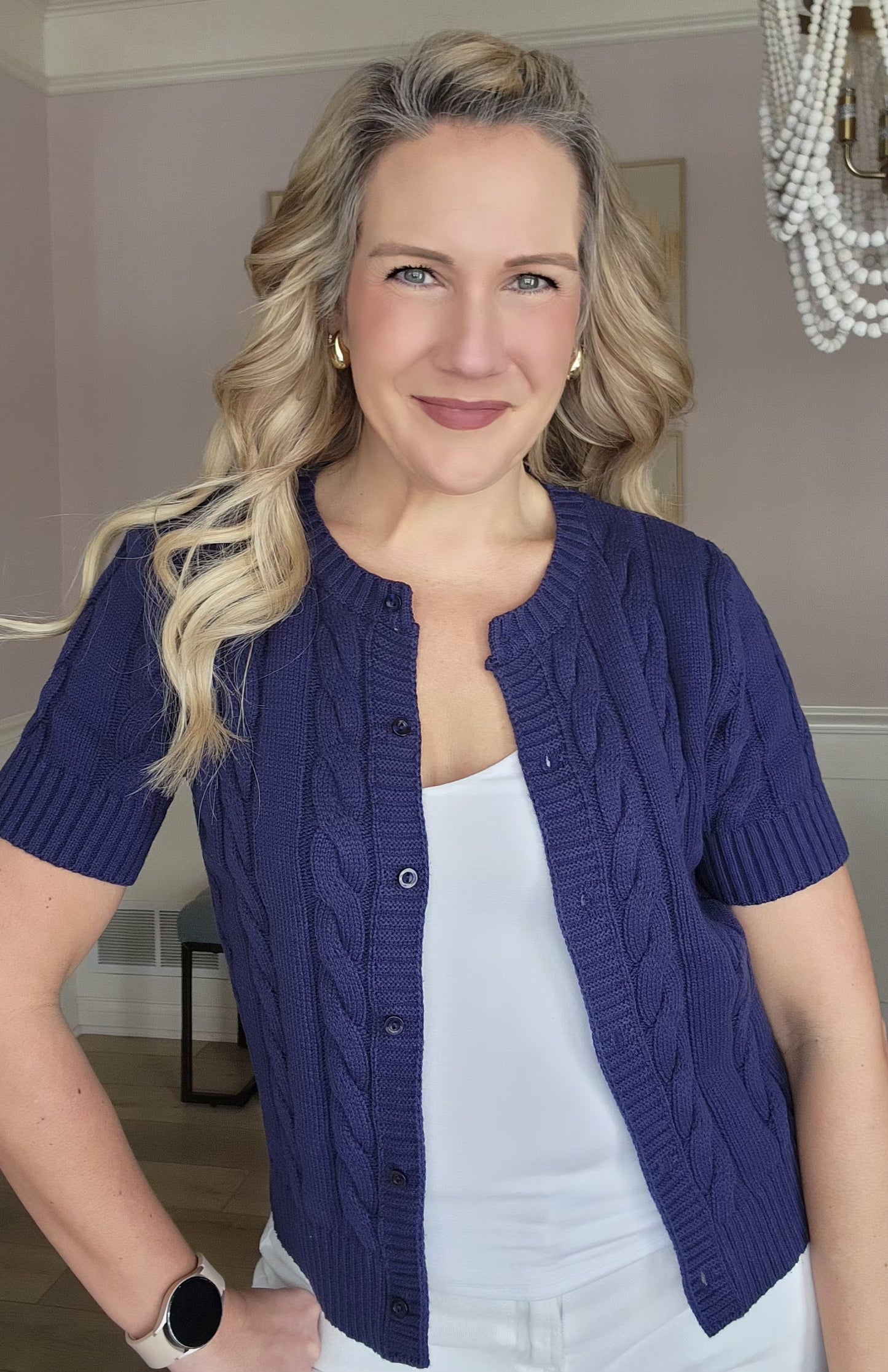 Navy Cable Knit Cardigan