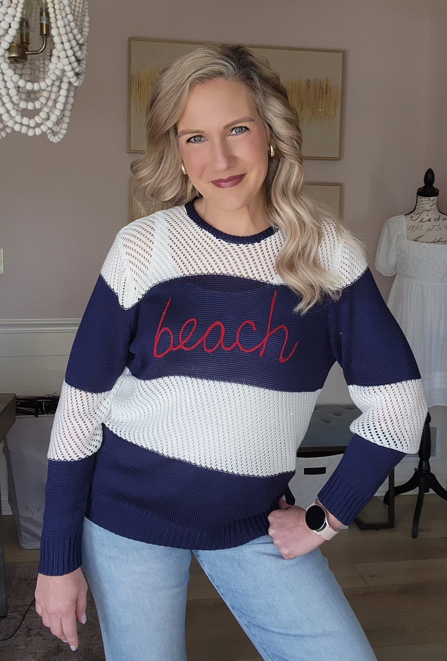 Navy Striped BEACH Sweater