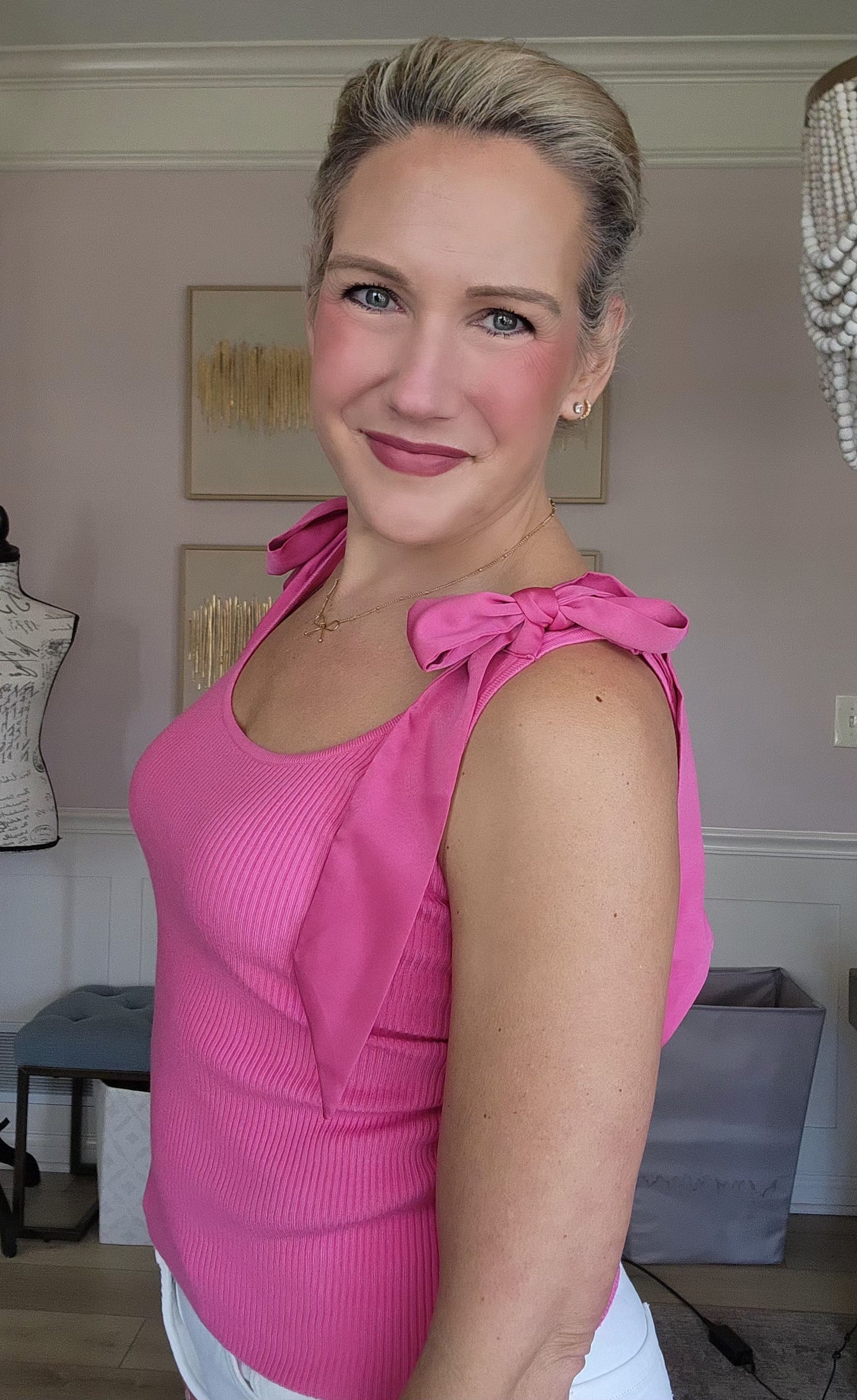 Hot Pink Shoulder Bow Top