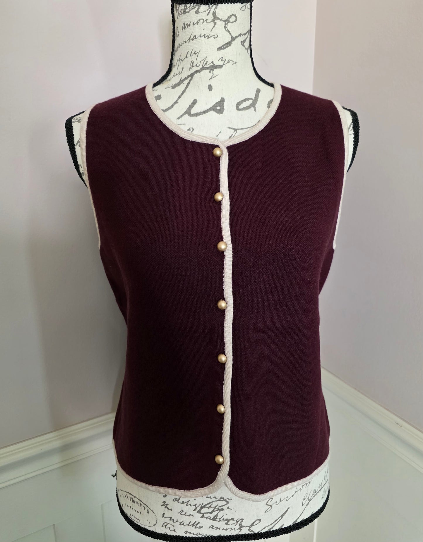 Wine Vest w/ Cream Piping