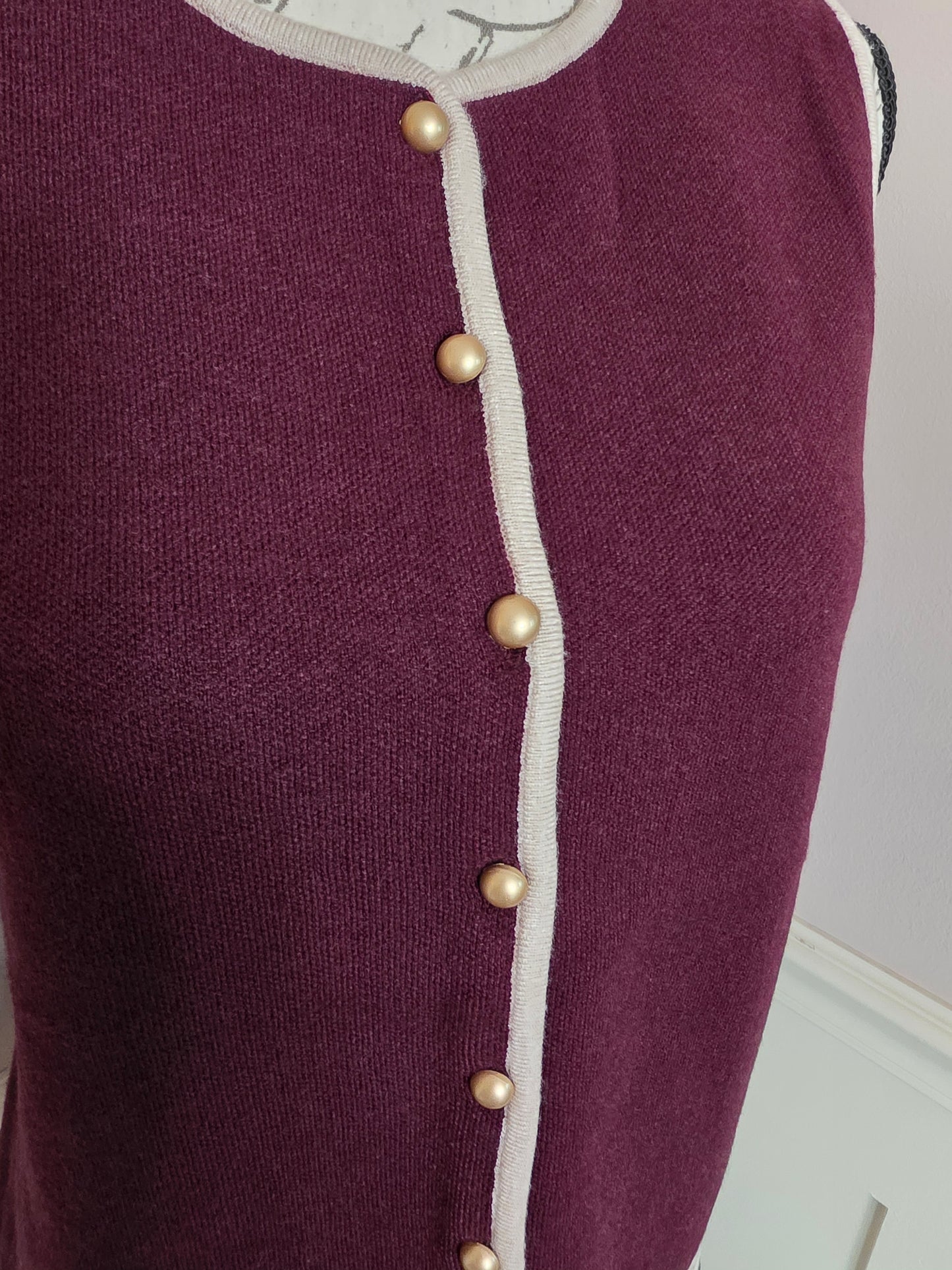 Wine Vest w/ Cream Piping