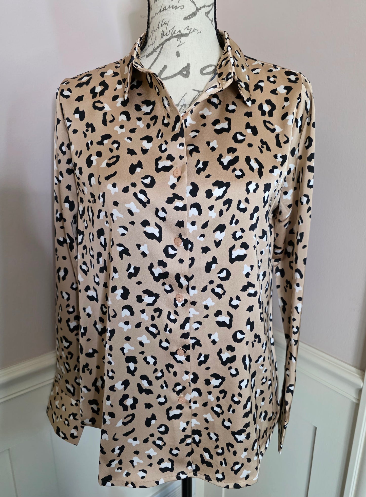 Silk Leopard Button-Down Top