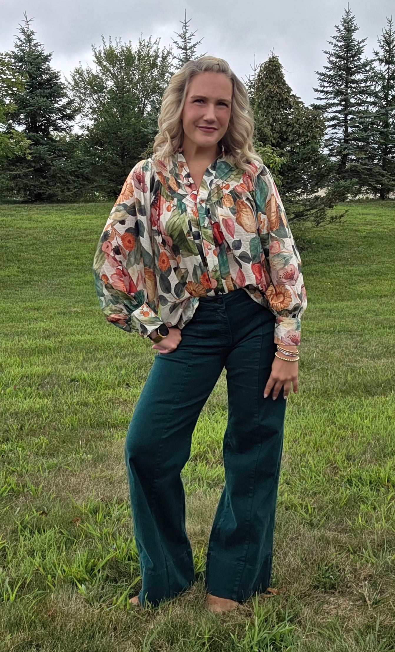 Green Floral Printed Top