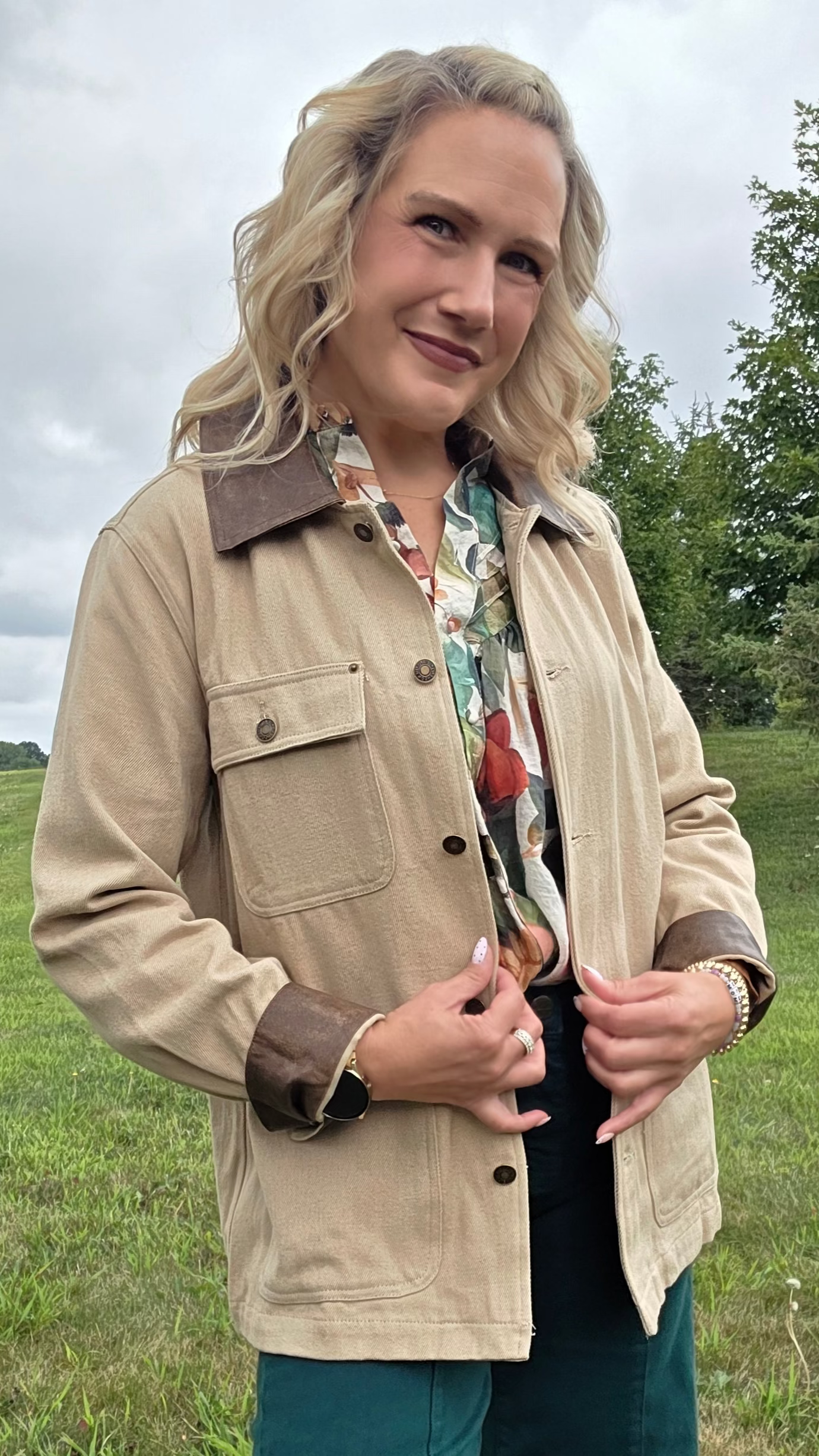 Sand Loose Fit Leather Collar Jacket