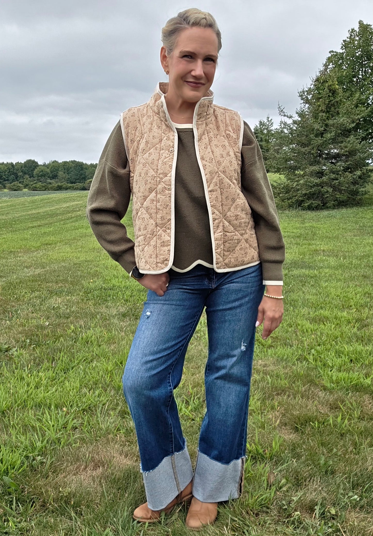 Olive Scallop Edge Sweater