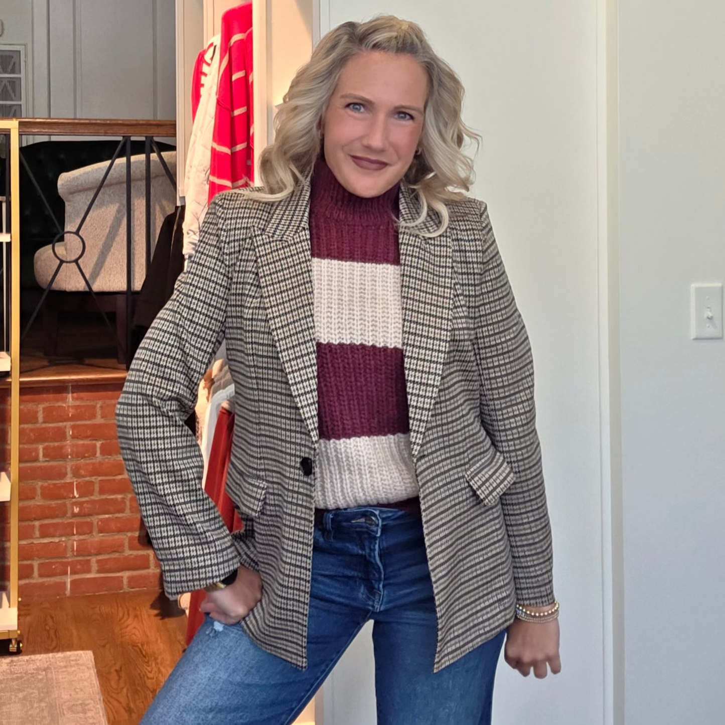 Sleeveless Mock Wine Striped Top