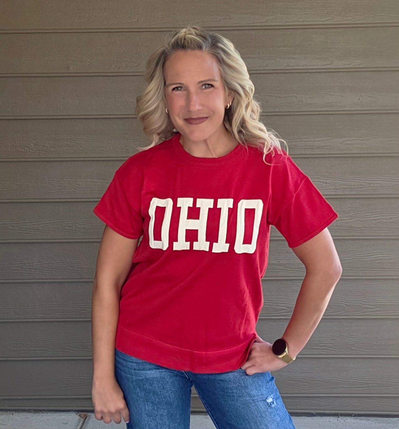 Red OHIO Short Sleeve Lightweight Sweater
