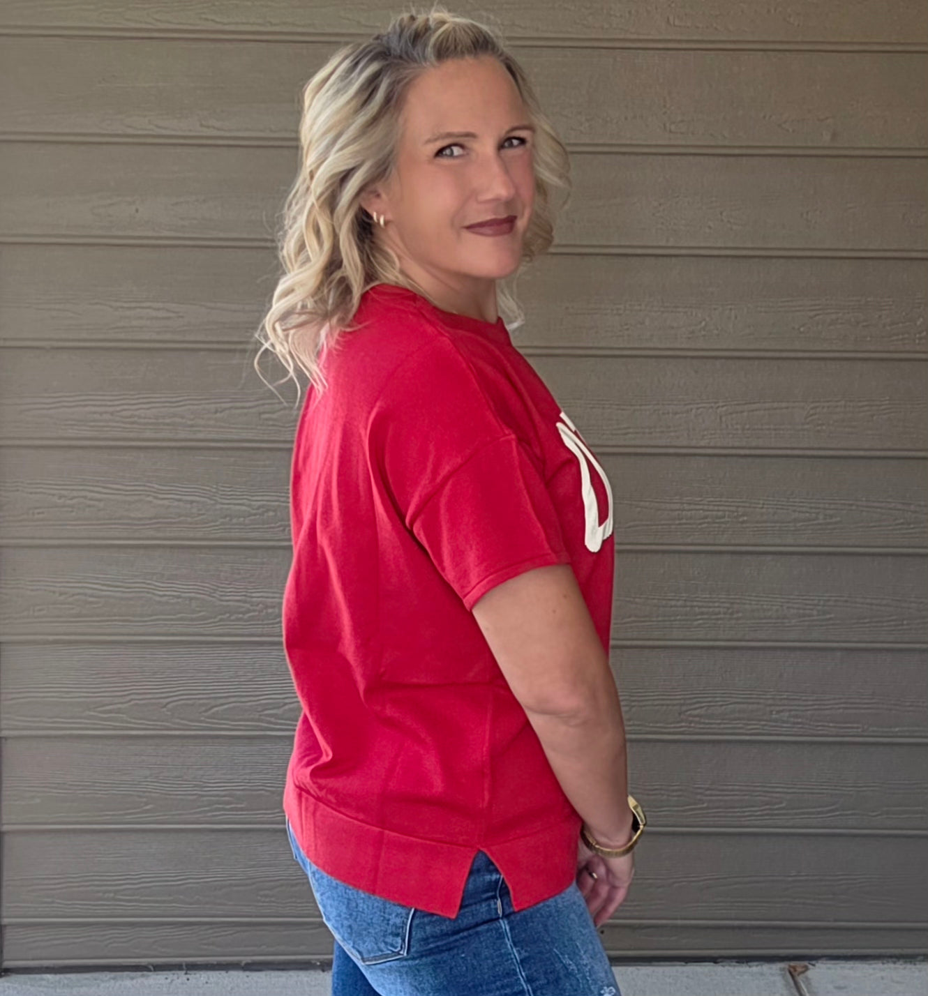 Red OHIO Short Sleeve Lightweight Sweater