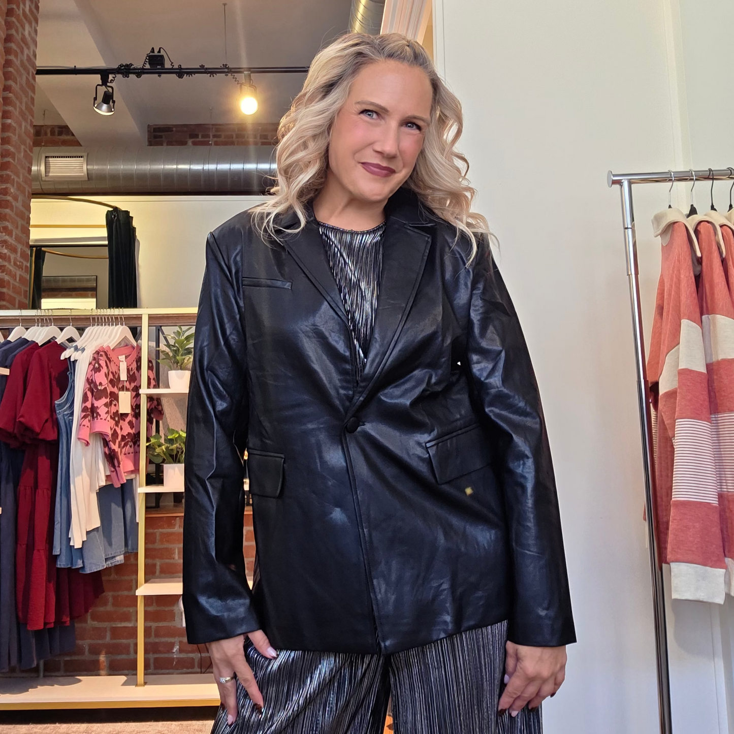 Faux Leather Black Blazer