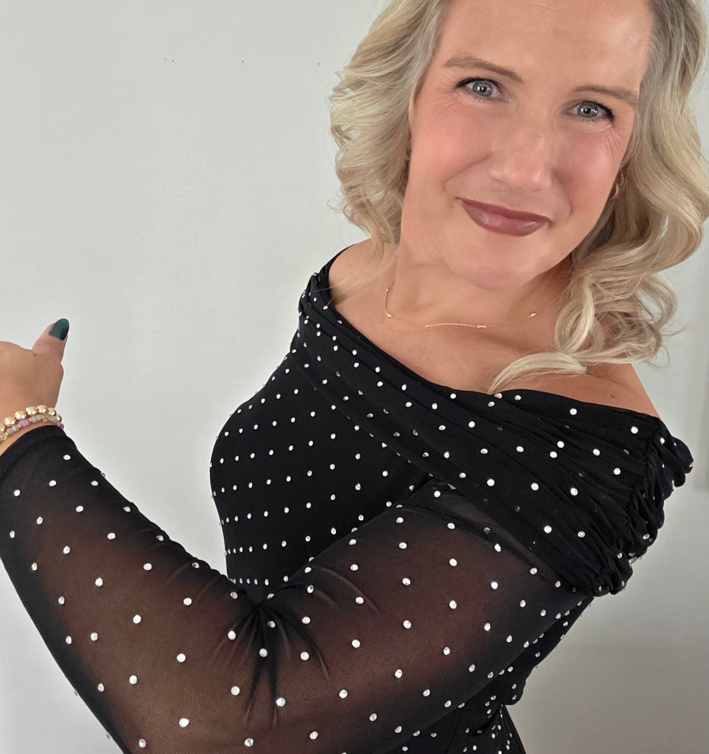 Black Embellished Off the Shoulder Top