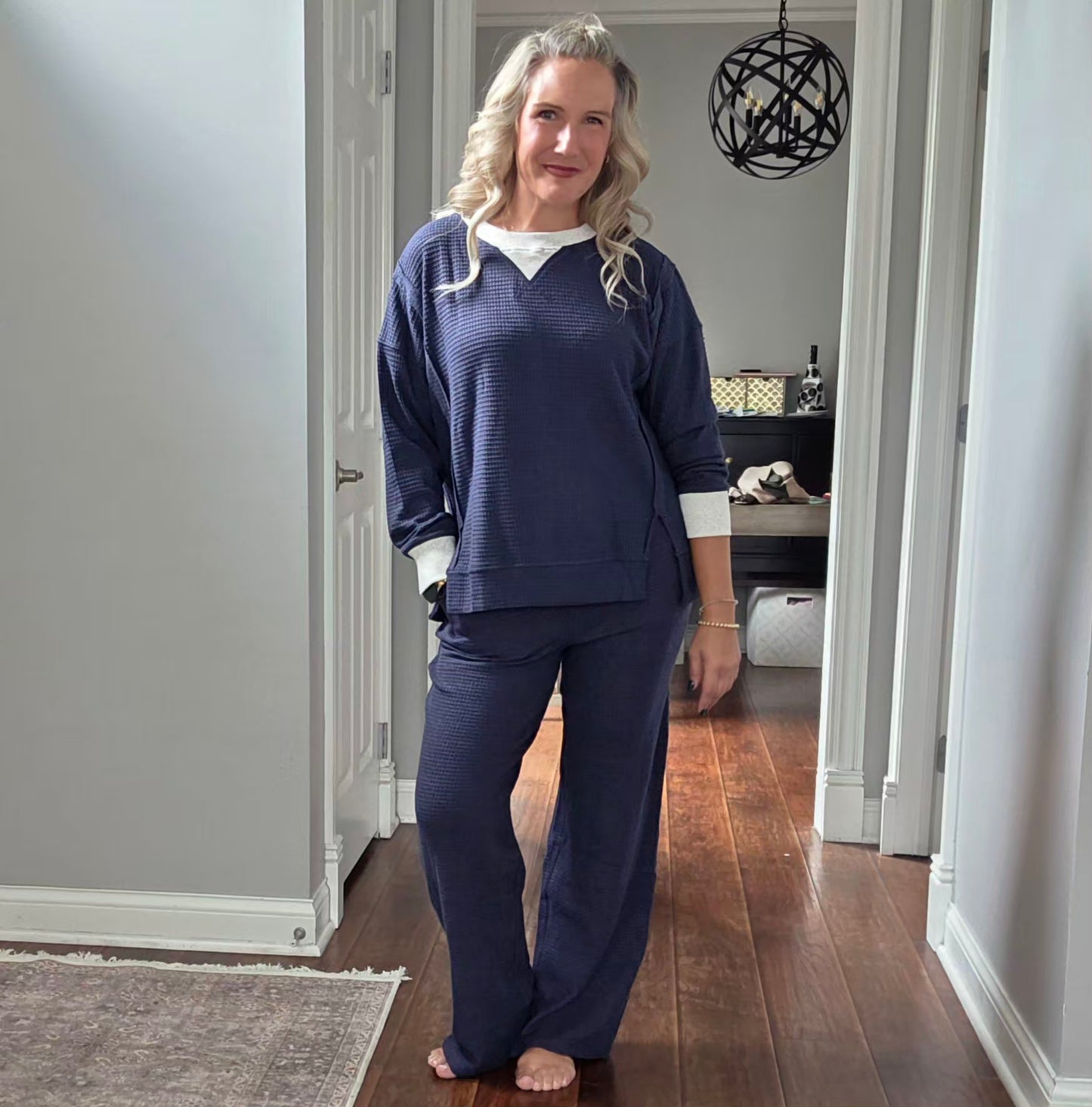 Navy Brushed Waffle Knit Top