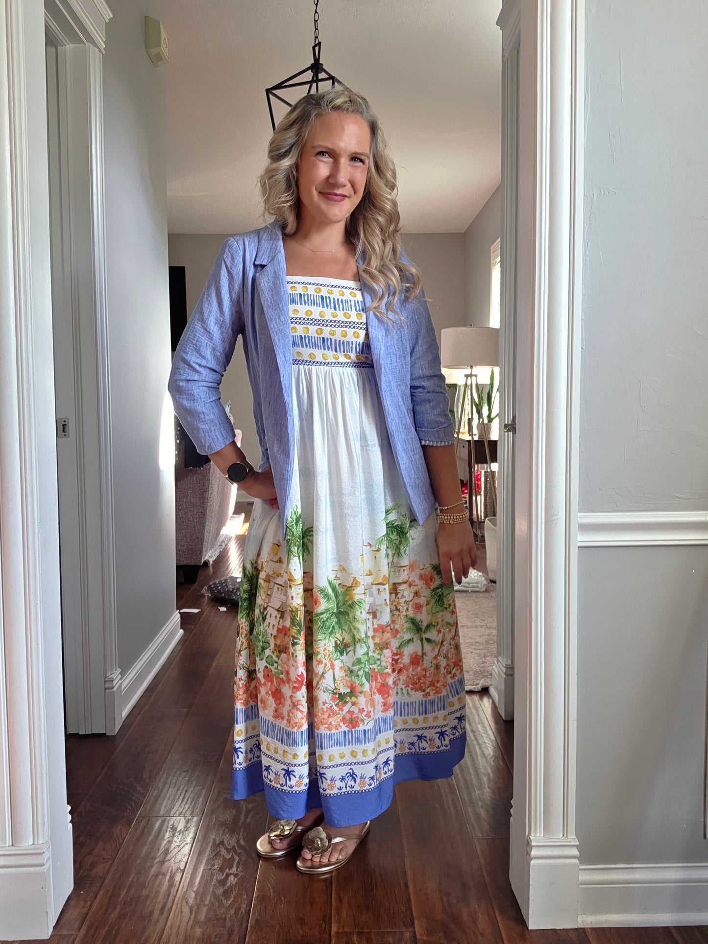 Tropical Scenic Print Midi Dress