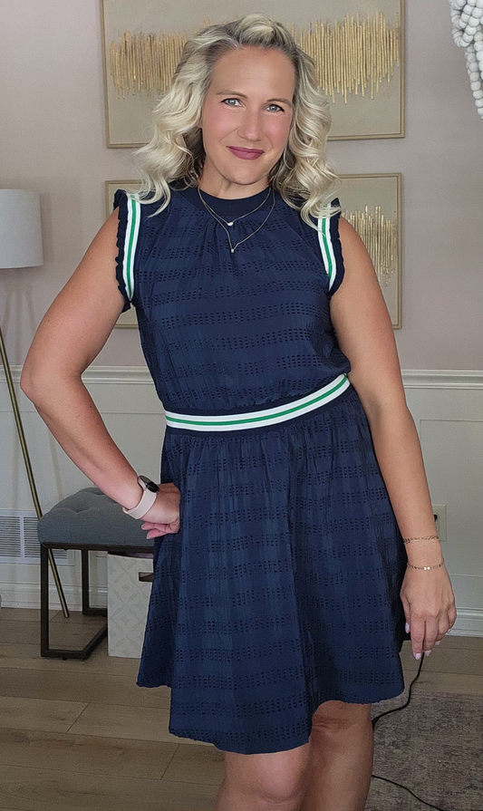 Navy Dress with Banded Details