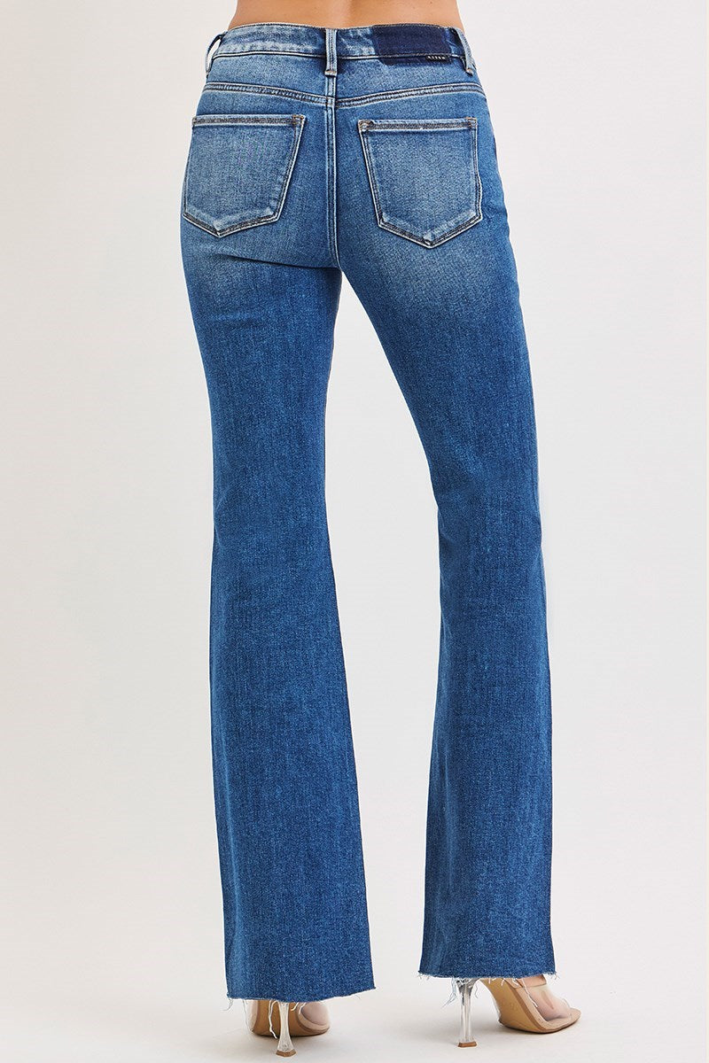 RISEN High Rise Bootcut Jeans w/ Raw Hem