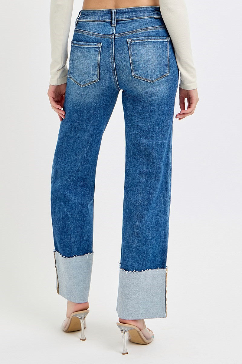 RISEN High-Rise Wide Leg Cuff Jeans