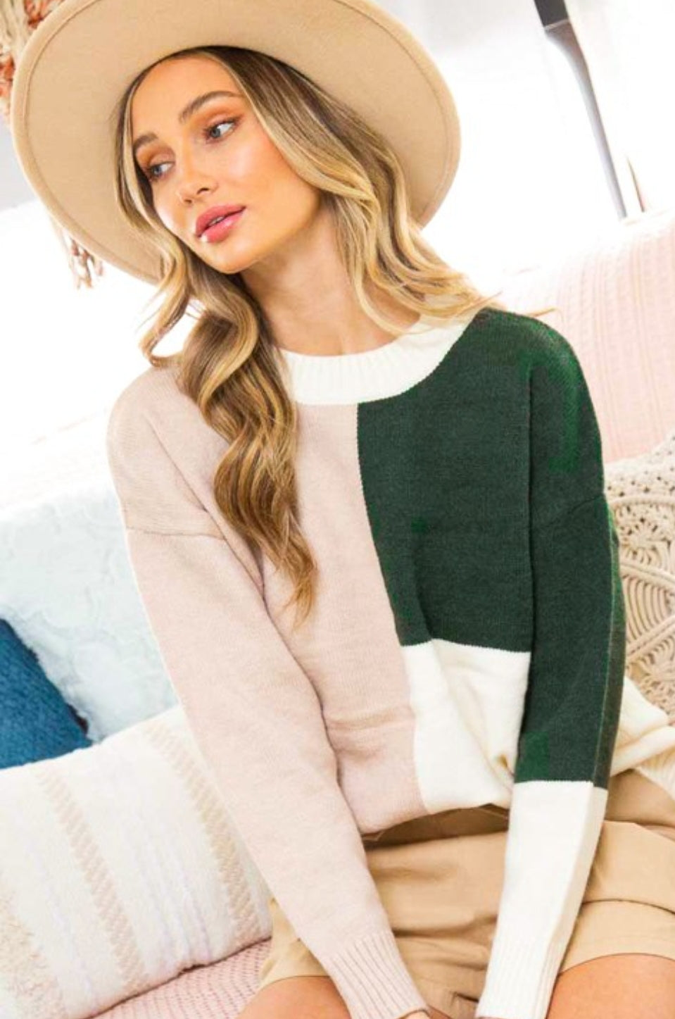 Green Colorblock Sweater