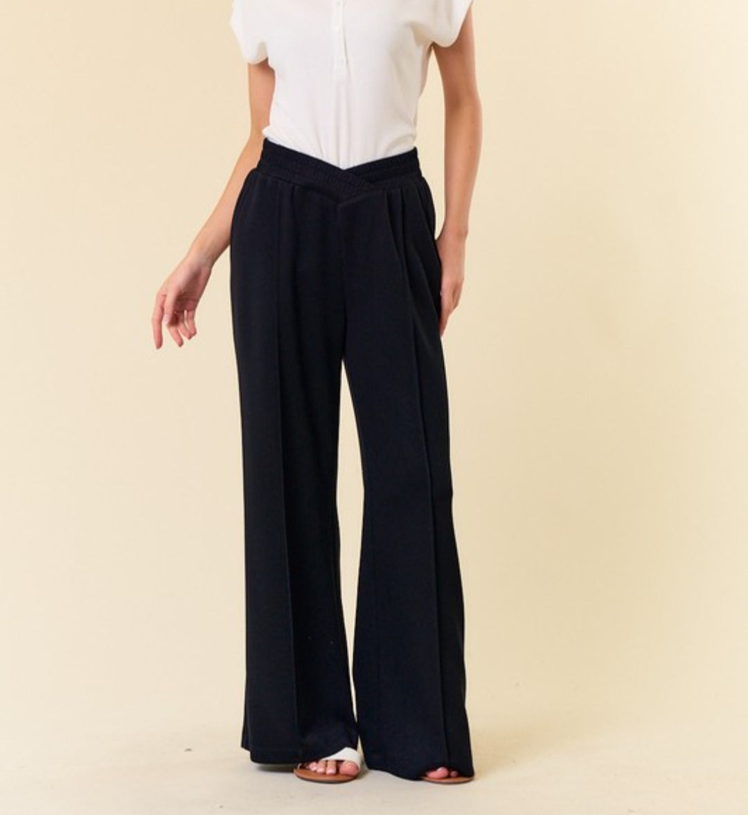 Black Pintuck Wide Leg Sweatpants