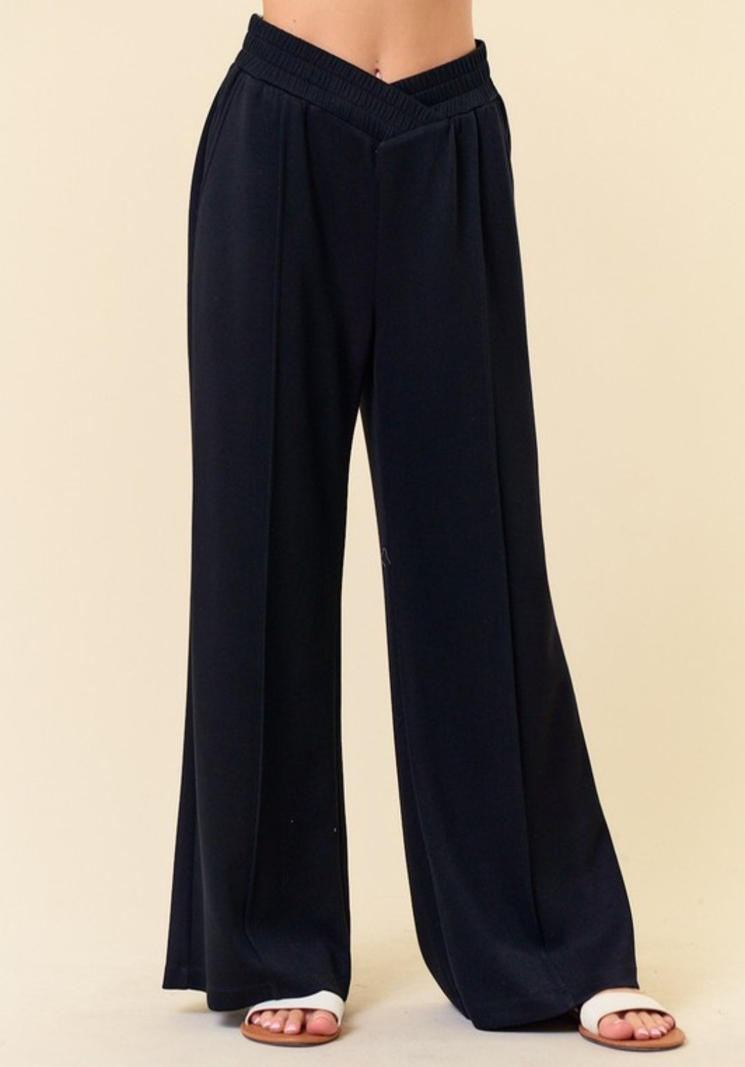 Black Pintuck Wide Leg Sweatpants