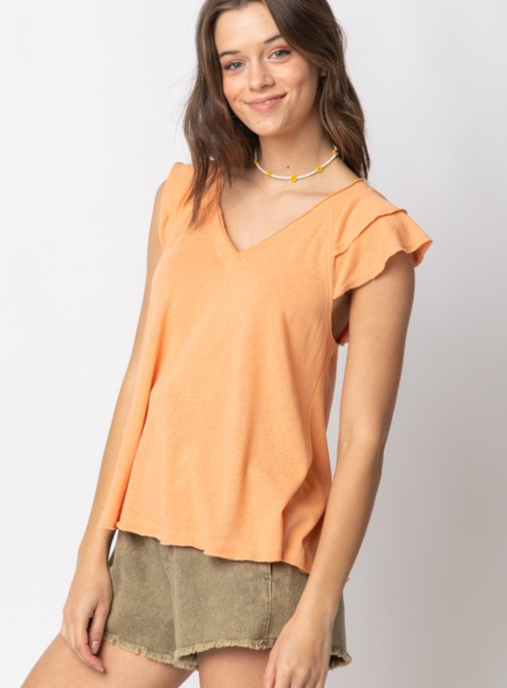 Mango V-Neck Flutter Sleeve Top