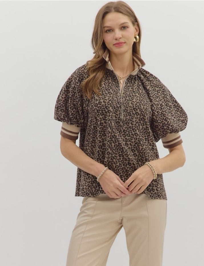 Leopard Puff Sleeve Top
