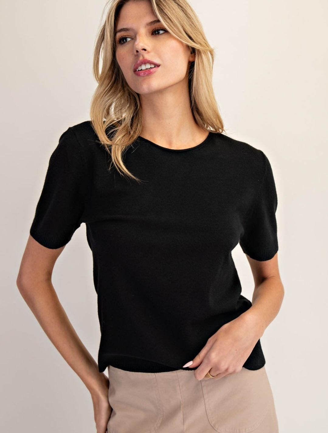 Soft Black Crew Knit Top