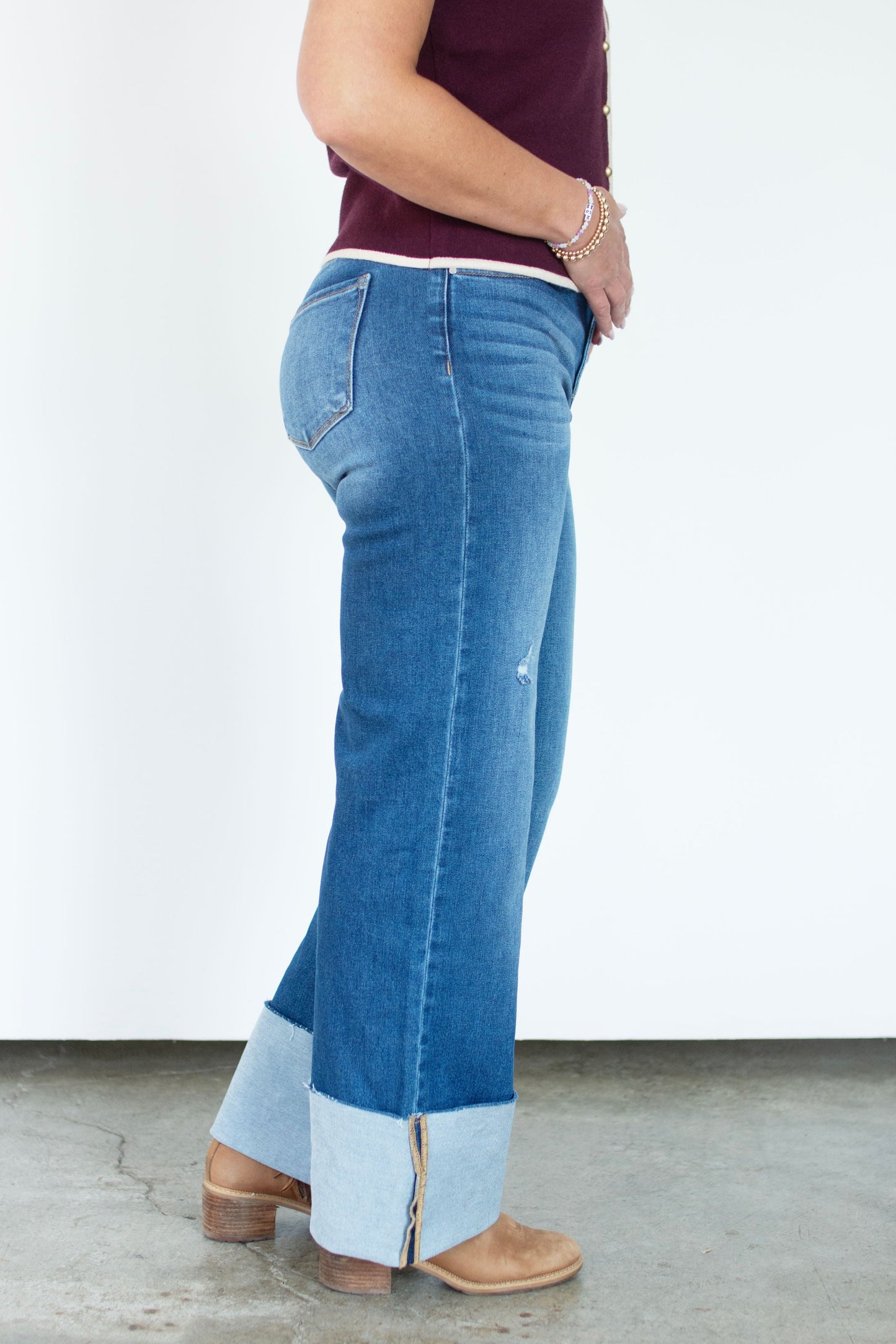 RISEN High-Rise Wide Leg Cuff Jeans