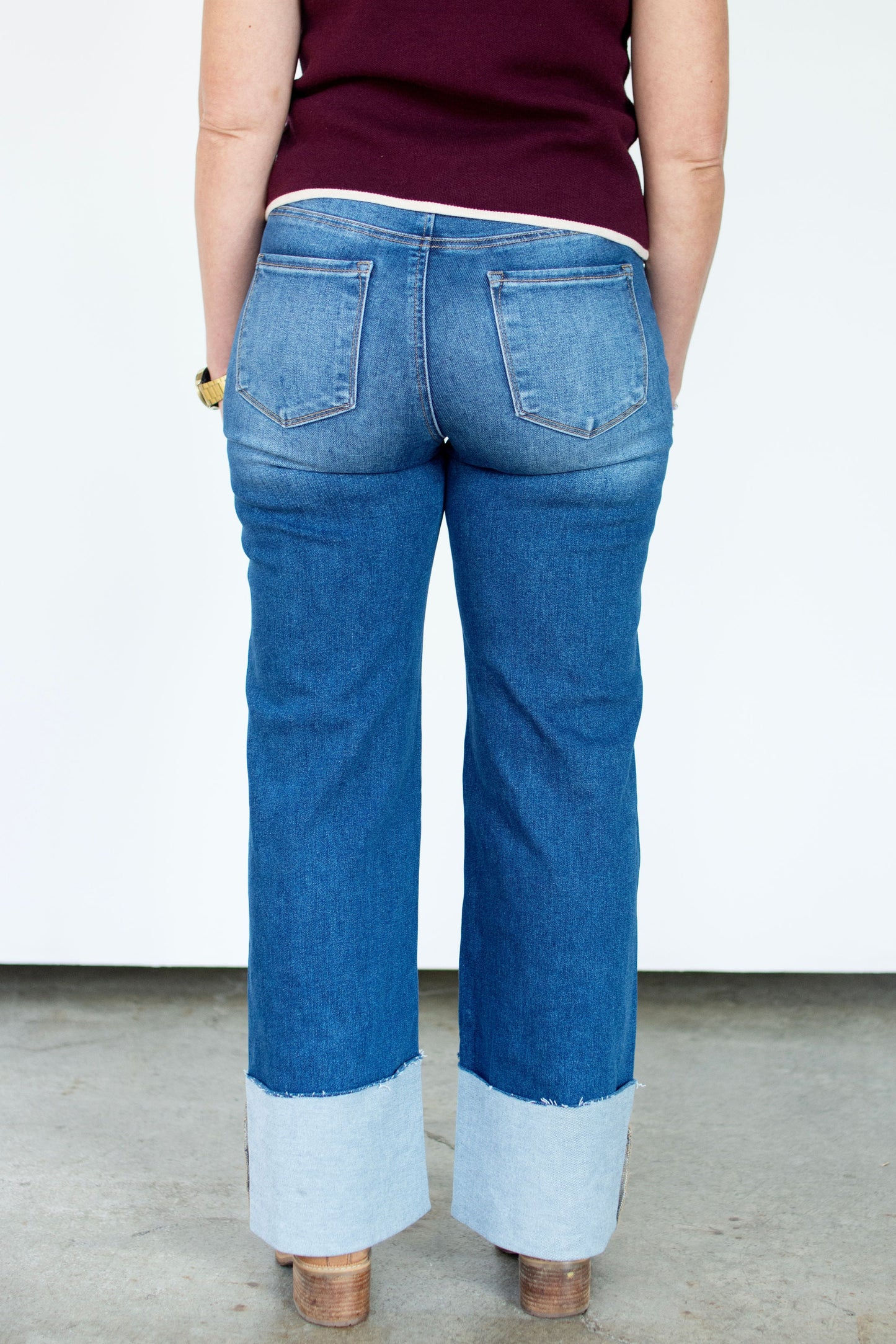 RISEN High-Rise Wide Leg Cuff Jeans