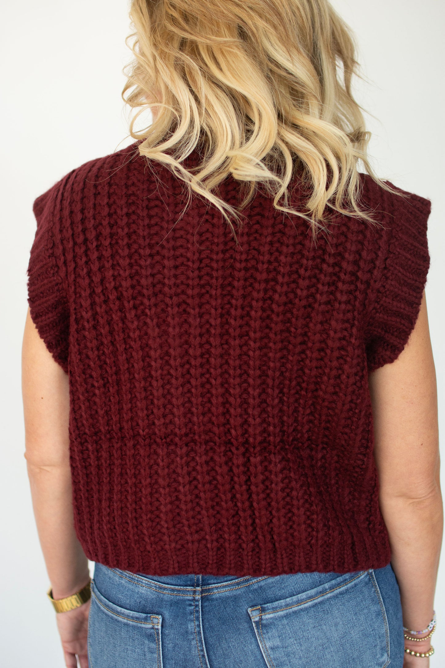 Wine Chunky Knit Vest w/Gold Buttons