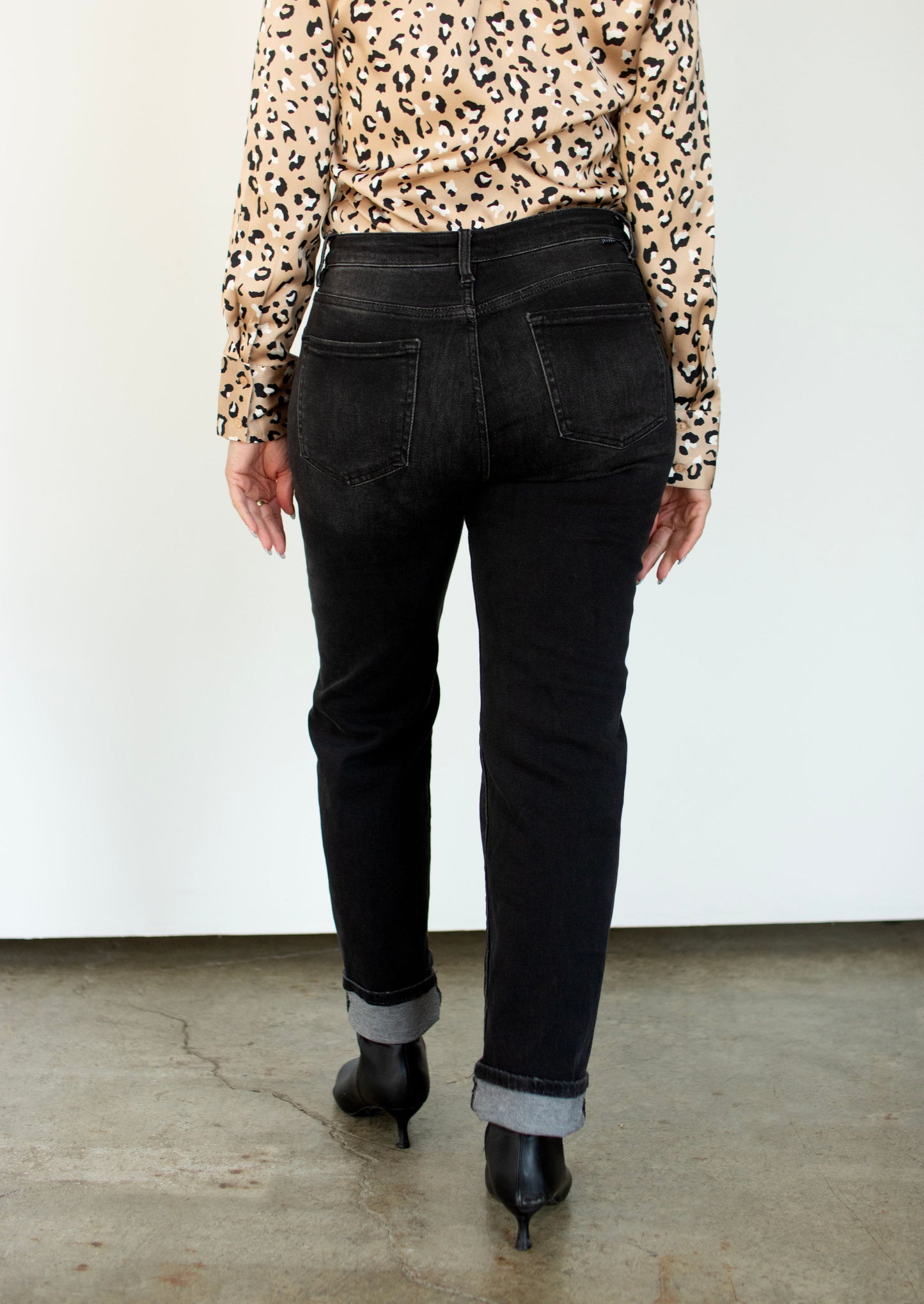 RISEN Black High-Rise Straight Leg Cuff Jeans