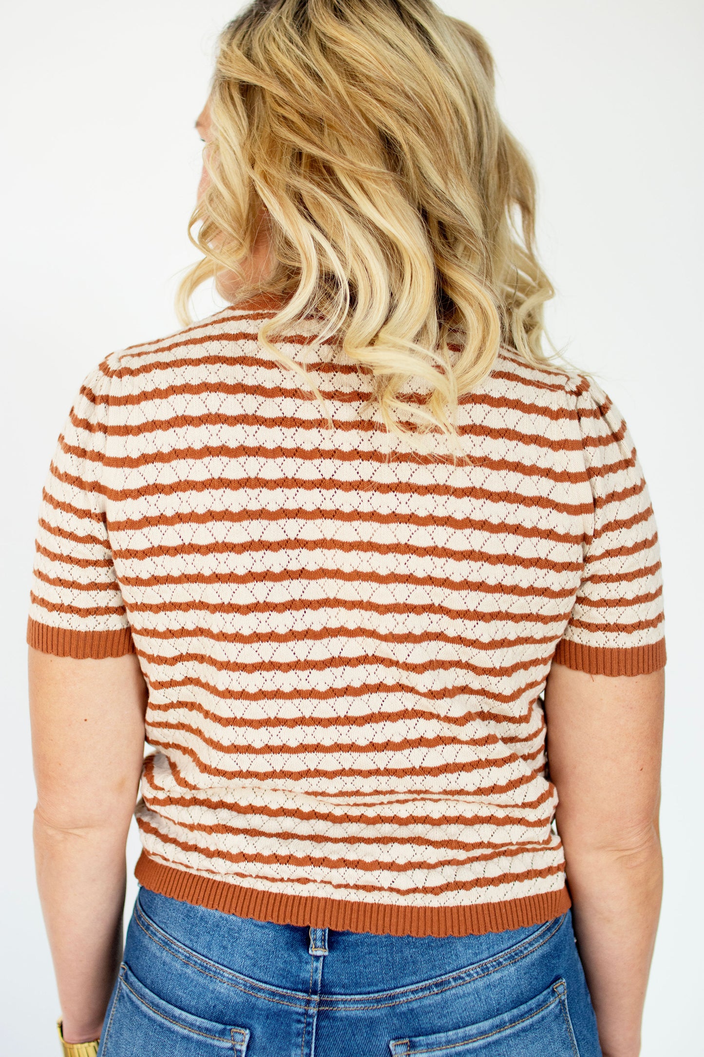 Camel Striped Scallop Edge Top