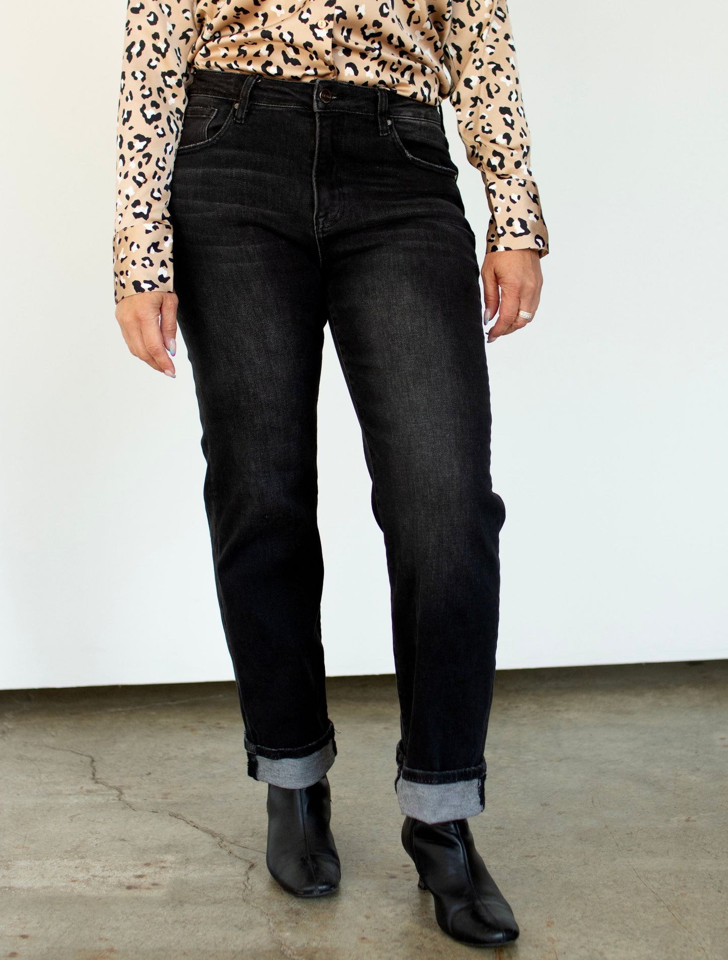 RISEN Black High-Rise Straight Leg Cuff Jeans